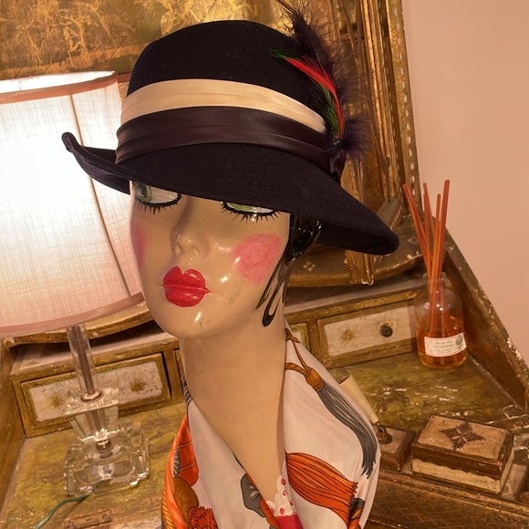 Vintage Doeskin felt 100% wool navy blue fedora hat - Picture 5 of 14